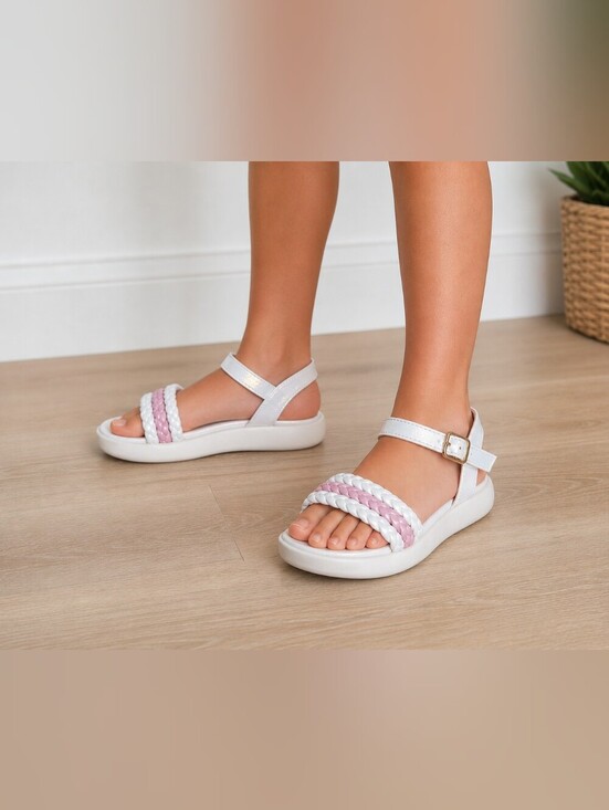 Kensie Girl Other - Kenzie Girl Girls Sandals Size 1 White & Pink Braided Ankle Strap Sandals